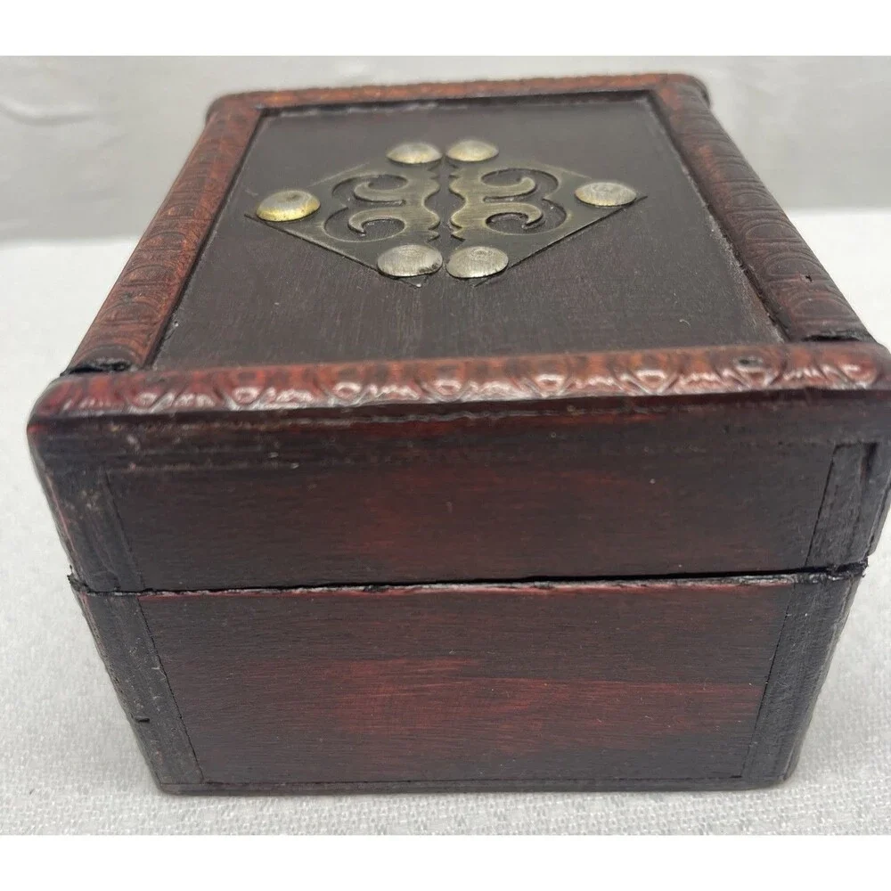 Handmade Chinese Wooden Jewelry Box Ornate Metal Fittings 4.5